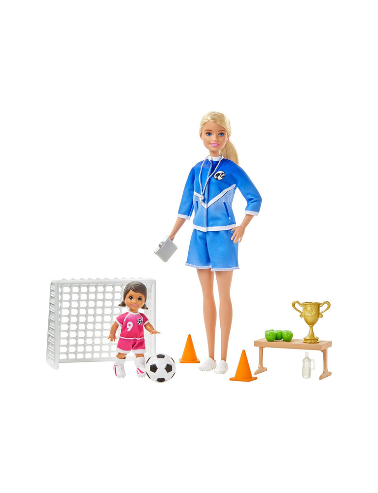 Barbie- Playset Allenatrice di Calcio con 2 Bambole e Accessori Giocattolo  per Bambini 3+ Anni