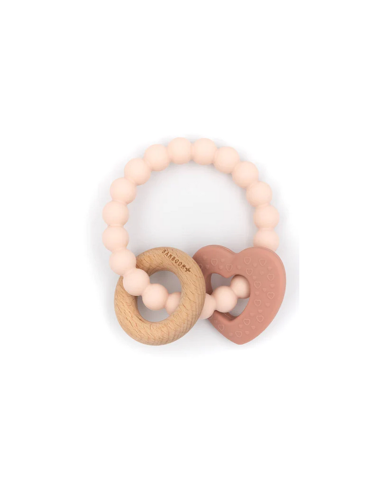 Bamboom - Massaggiagengive legno & silicone cuore - Rosa Bamboom - 1